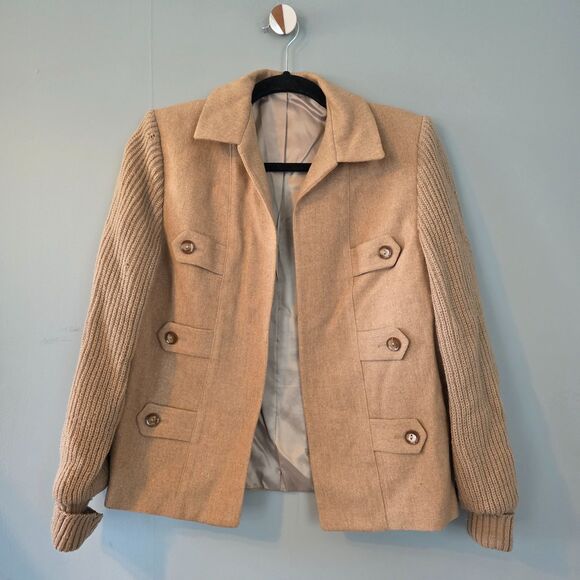 Vintage Arthur Jay Wool Sweater Camel Tan Women's Woven Jacket Blazer Size Small - Picture 2 of 8